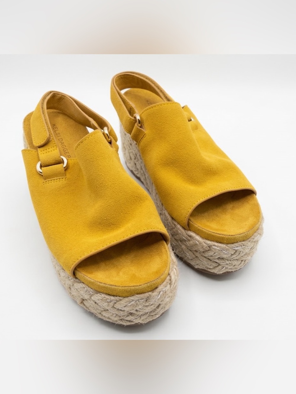 Kelsi Dagger Yellow Suede Espadrille Wedge Sandals